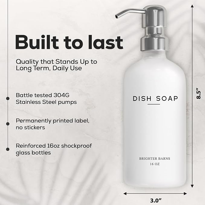 White Glass Hand and Dish Soap Dispenser Set by Brighter Barns - Image 3