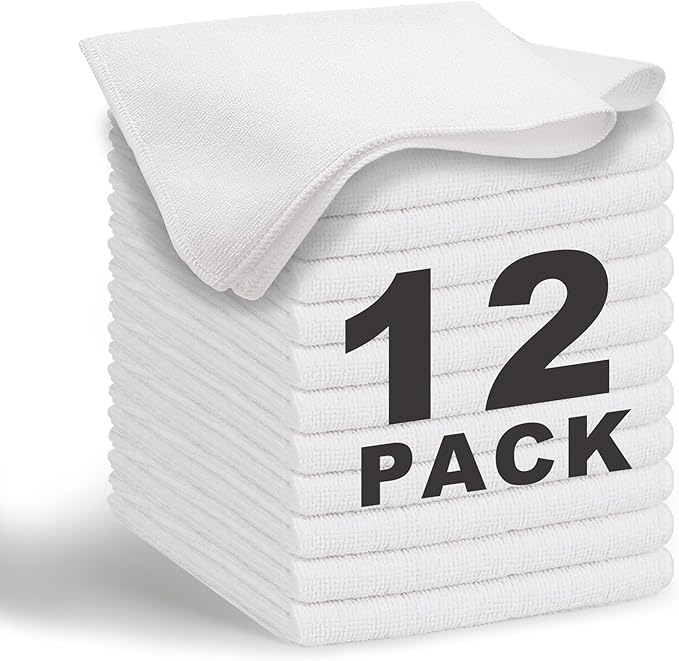 White Microfiber Cleaning Cloth 13"x13", Ultra Soft Absorbent Microfiber by WEAWE