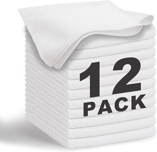 White Microfiber Cleaning Cloth 13"x13", Ultra Soft Absorbent Microfiber by WEAWE
