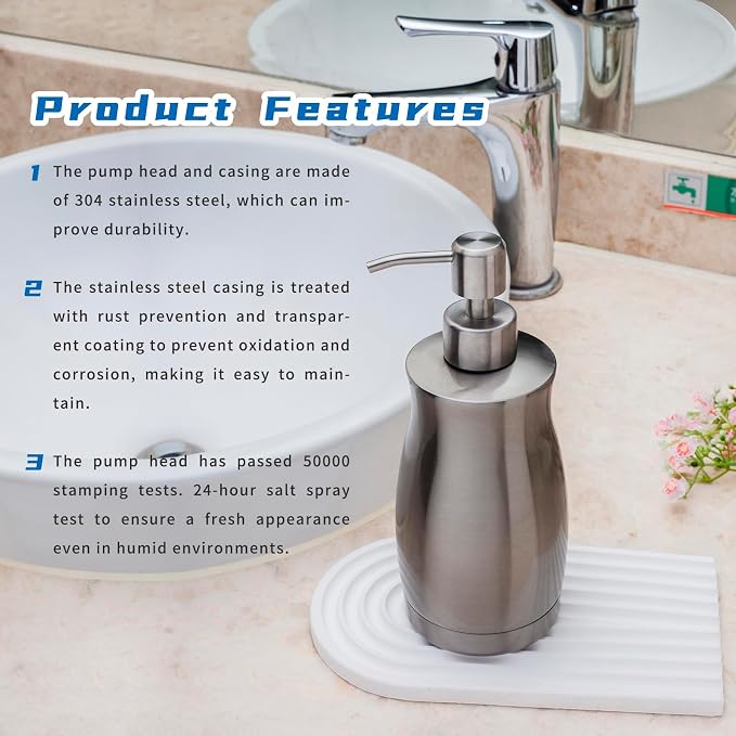 Brushed Stainless Steel Countertop Soap Dispenser Rust and Leak Resistant Hand - Image 3