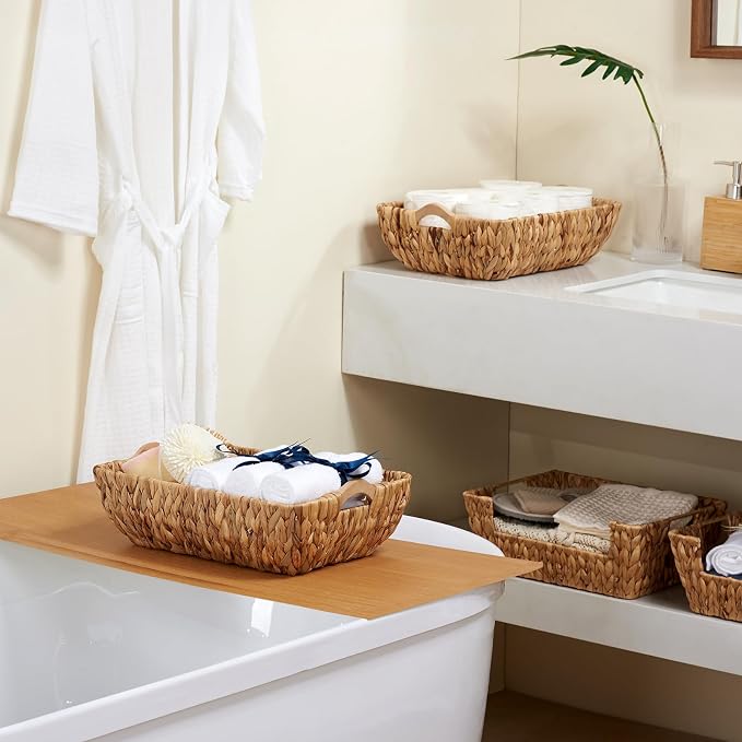 Wicker Baskets 2 Pack, Water Hyacinth Wicker Storage Basket - Image 5