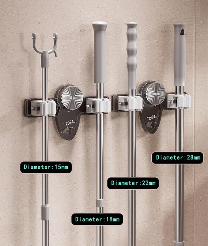 Mop and Broom Holder Wall Mount, No Punching Required Broom and Mop Organizer - Image 3