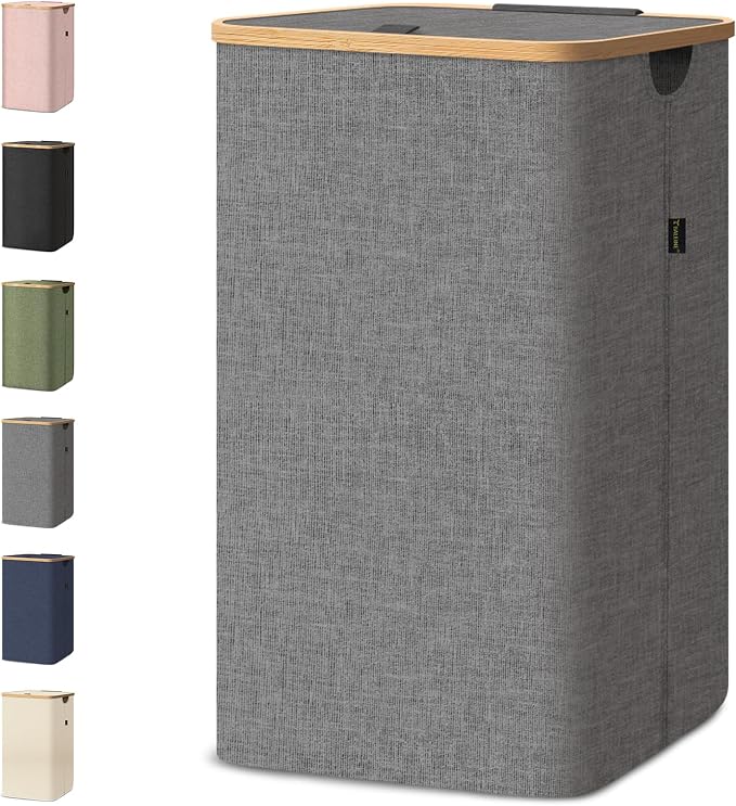 BALEINE Laundry Hamper with Lid, Tall Laundry Baskets with Bamboo Pull Handles by BALEINE