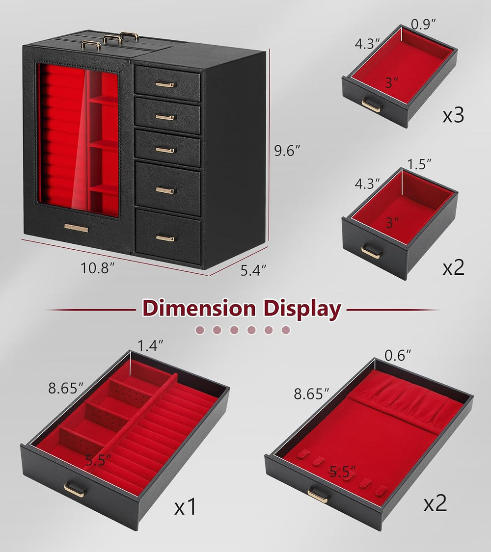 Homde Large Jewelry Box/Organizer/Case with Glass Window, Drawers for Necklac...