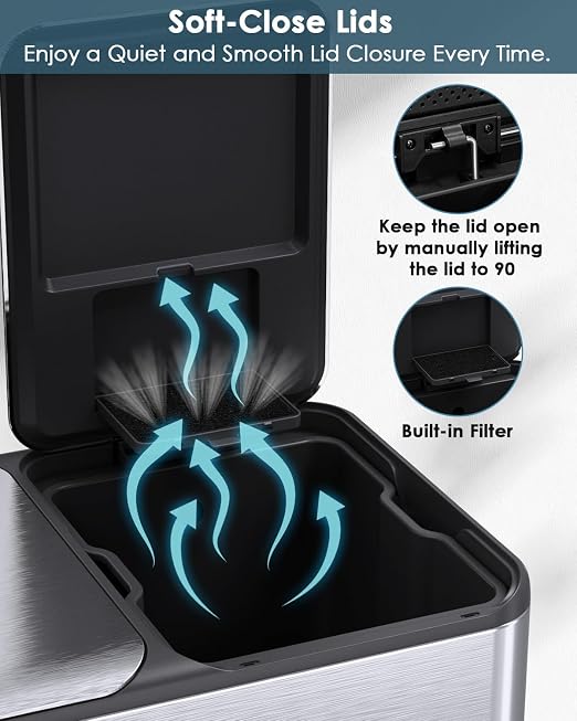Arlopu 16Gal Dual Trash Can w/2 Built-in Box - Image 3
