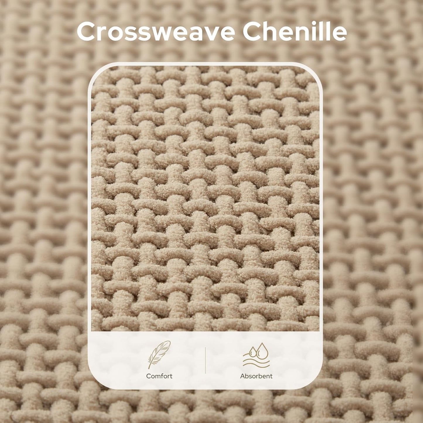 HOMEIDEAS Bathroom Rugs Set 2 Piece, Ultra Thin Non-Slip Bath Mats Rubber Backed, Chenille Absorbent Quick Dry Mats for Shower & Vanity, Low Profile Fits Under Door (Beige, 32"x20"+24"x17")