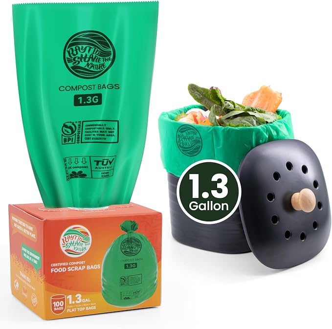 Compost Bags 1.3 Gallon, Compostable Small Trash Bags by RAYTID