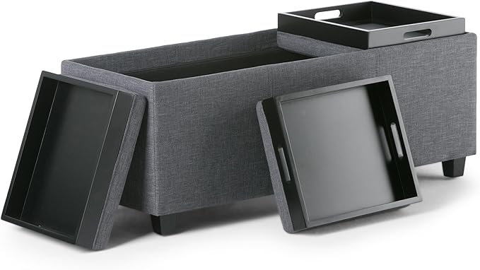 SIMPLIHOME Avalon 42 Inch Wide Contemporary Rectangle Storage Ottoman in Slate - Image 3