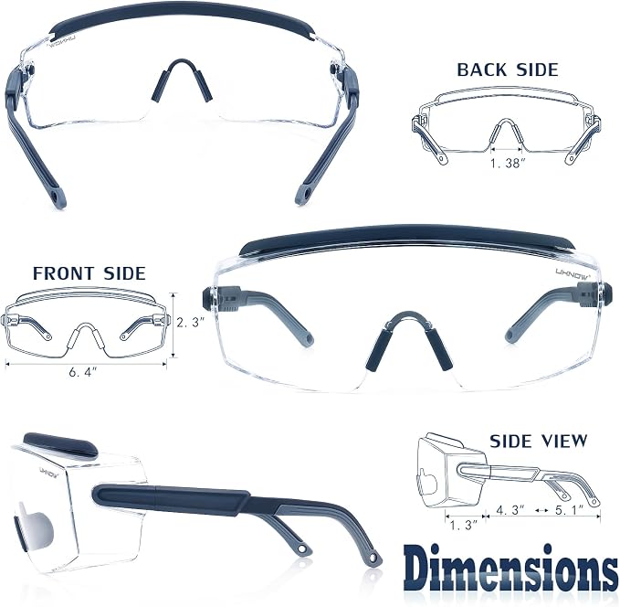 UKNOW Safety Goggles Over Glasses, Safety Glasses Anti Fog Wraparound Eye - Image 5