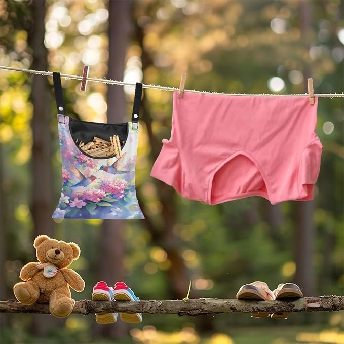 Hummingbird and Flower Clothes Pin Hanging Bag - Image 3