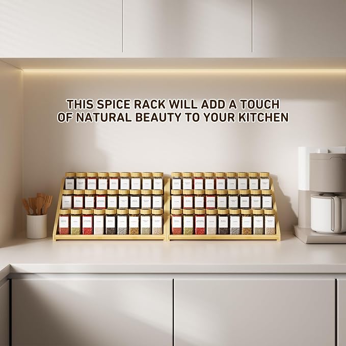 Bamboo Tiered Spice Rack, for Countertop Spice Organizer for Pantry Spice Shelf - Image 2