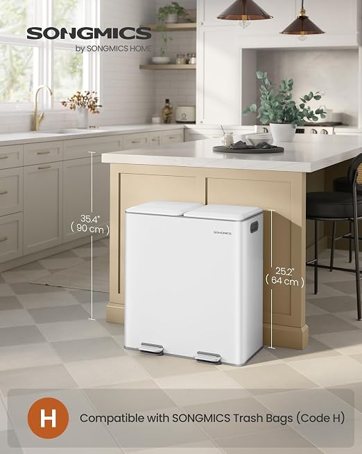 SONGMICS Trash Can, 2 x 8 Gallon Double Garbage Can - Image 2