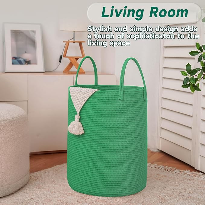 Large Woven Laundry Basket Hamper, 60L Cotton Rope Storage Bin - Image 3