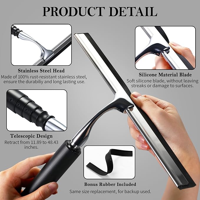 Window Squeegee for Home, 2 in 1 Window Washing kit - Image 8