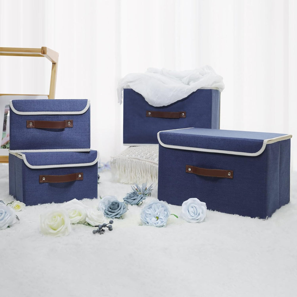 ANMINY Fabric Storage Box Bins with Lids, Blue, 13"x9"x7.9", 4...