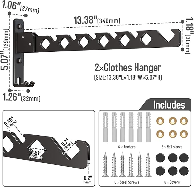 Wall Mounted Clothes Drying Rack, Wall Clothes Hanger Hook - Image 6