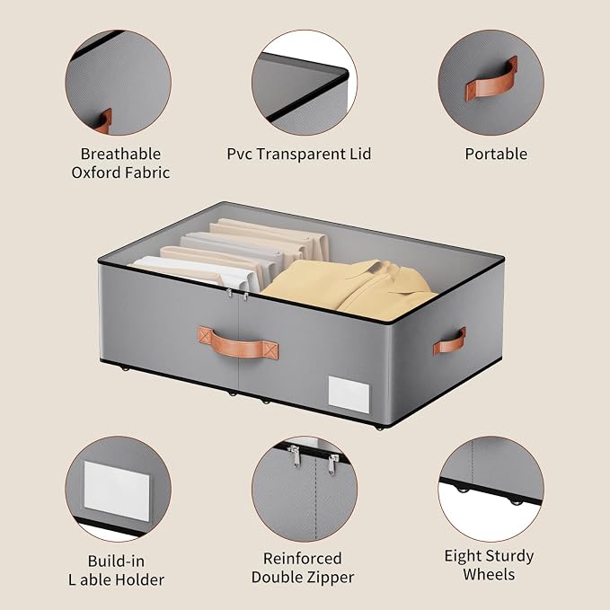 Under bed Storage With Wheels, Large Capacity 10 inches Height Storage Bins - Image 4