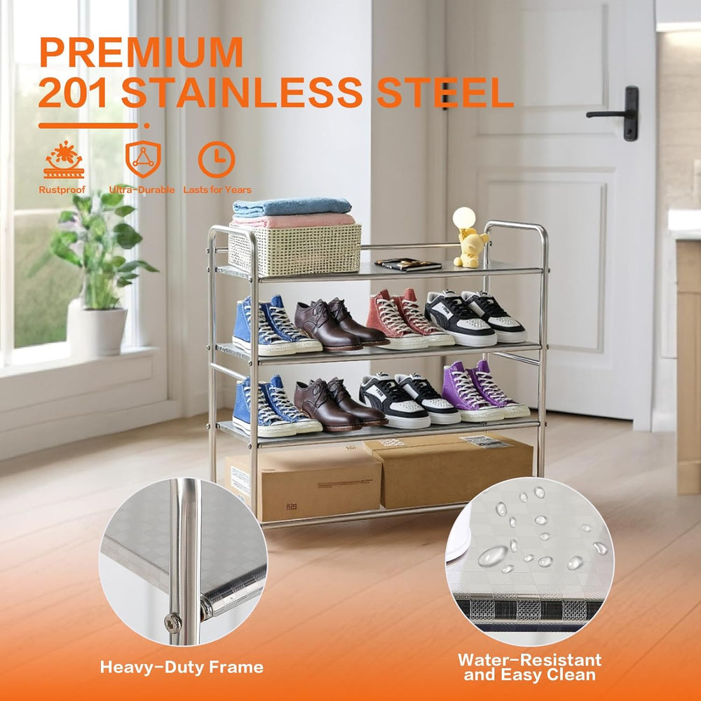 4-Tier Stainless Steel Shoe Rack, Heavy Duty Metal Shoe Organizer for Closet ...