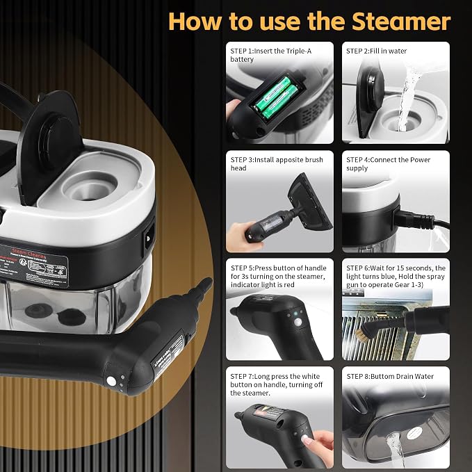 Steam Cleaner, 3-Level Adjustable Handle, 15s Heat-Up, 1.69 Quarts Tank - Image 3