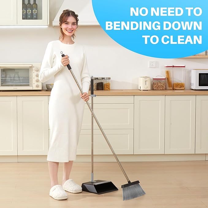 JOYMOOP Black Broom and Dustpan Set, Upright Angle Design - Image 2