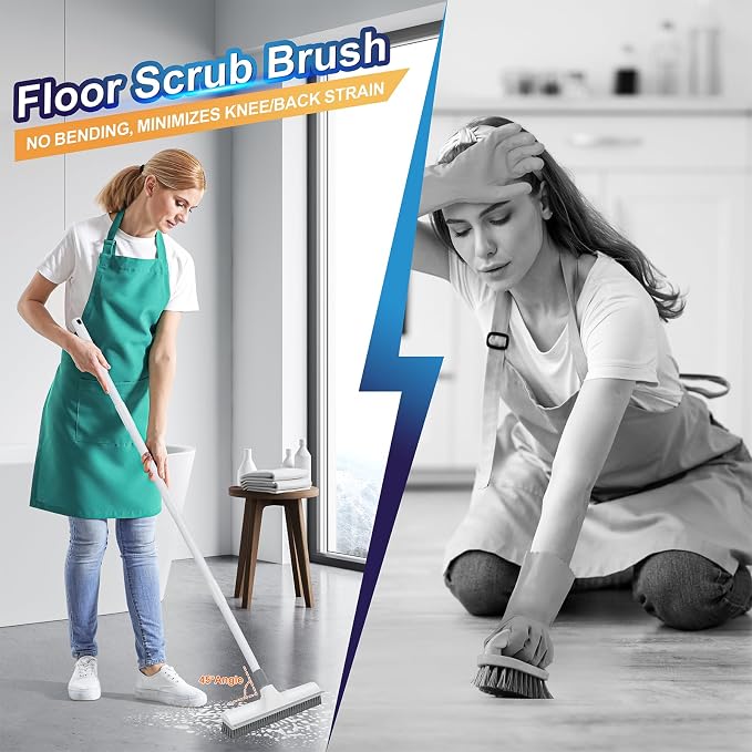 Floor Scrub Brush with 60 inch Long Handle, 2 in 1 Heavy Duty Stiff Bristle - Image 3