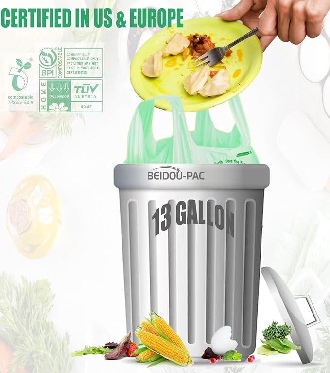 Compostable 13 Gallon Trash Bags, Tall Kitchen Garbage Bags - Image 4