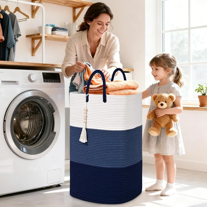 Woven Laundry Basket for Clothes, 65 L Large Rectangle Laundry Hampers - Image 2