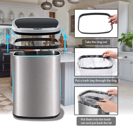 HCB Trash Can Automatic Waste Bin Mute Metal Garbage Can - Image 4