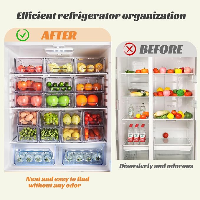 PeJeyiee 4 Pack Clear Stackable Refrigerator Organizers and Storage Drawers - Image 4