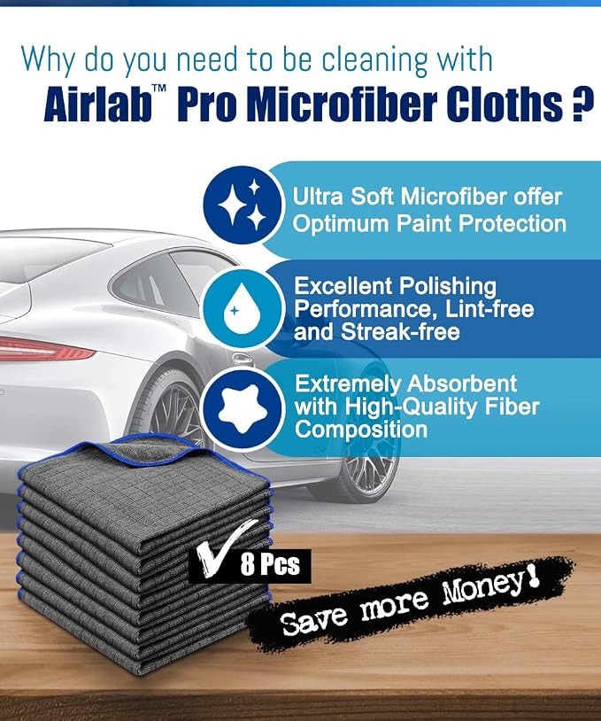 Airlab Microfiber Towels for Cars Wash Drying Auto Detailing, Highly Absorbent - Image 2