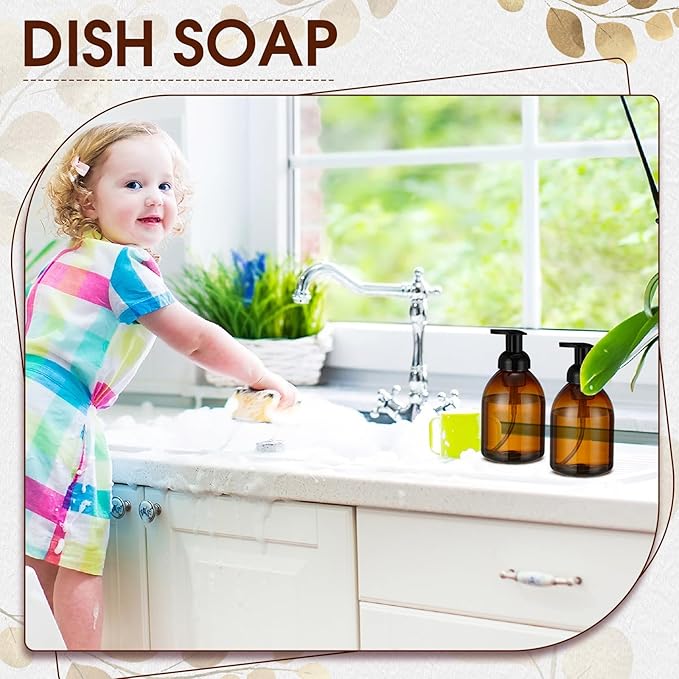 Uiifan 16 Pcs 17 oz Amber Foaming Soap Dispenser Refillable Foam Pump Bottle - Image 5