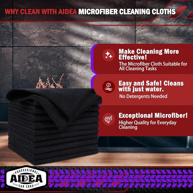 AIDEA Microfiber Cleaning Cloth Black 150PK, Microfiber Towels - Image 2