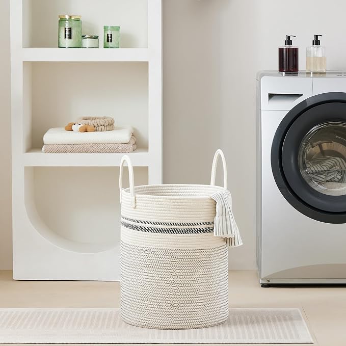 VIPOSCO Large Laundry Hamper, Tall Woven Rope Storage Basket - Image 7
