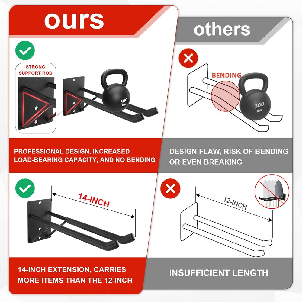14" Large Heavy Duty Garage Hooks, Steel Garage Storage Hooks with Suppo...