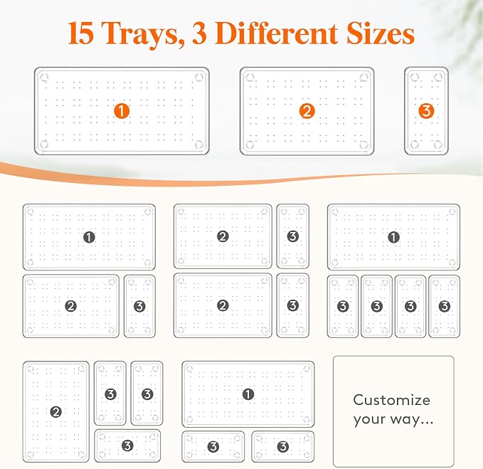 Lifewit 15 Pcs Large Bathroom Drawer Organizers, 3 Sizes Clear Plastic Storage - Image 3