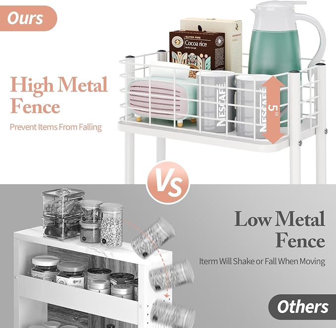 KINGRACK 3 Tier Rolling Cart, Metal Mobile Storage Shelf - Image 3