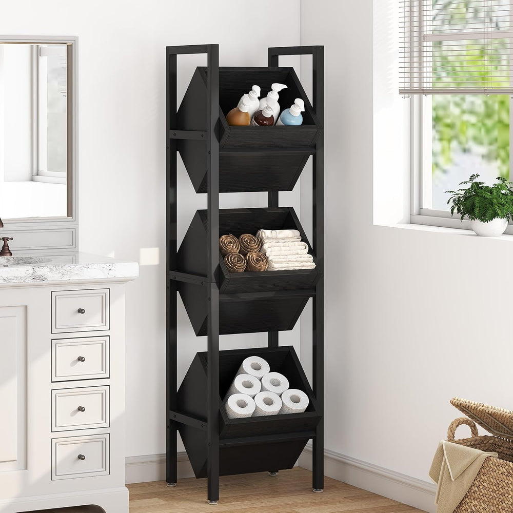 Tribesigns 3-Tier Basket Stand, Wood Snack Rack with Baskets, Rustic Vertical...