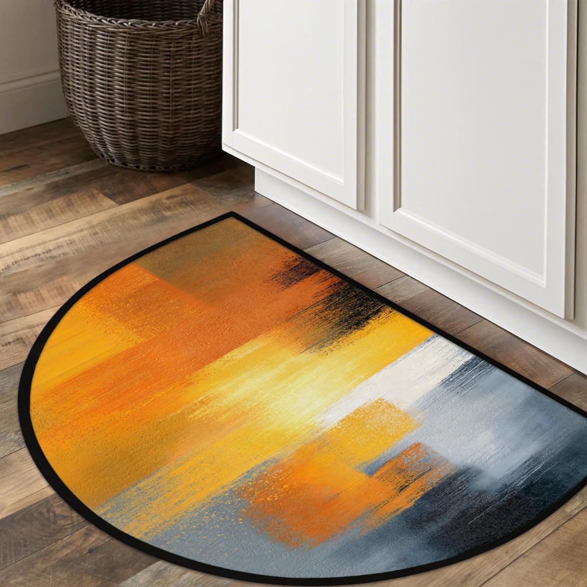 Yellow Grey Half Round Doormat Semi Circle Rug Half Moon Rug Entryway Mat | Yellow Grey Washable Non Slip Outdoor Floor Rug Kitchen Mat for Indoor Outdoor Bathroom Fireplace Bath Decor