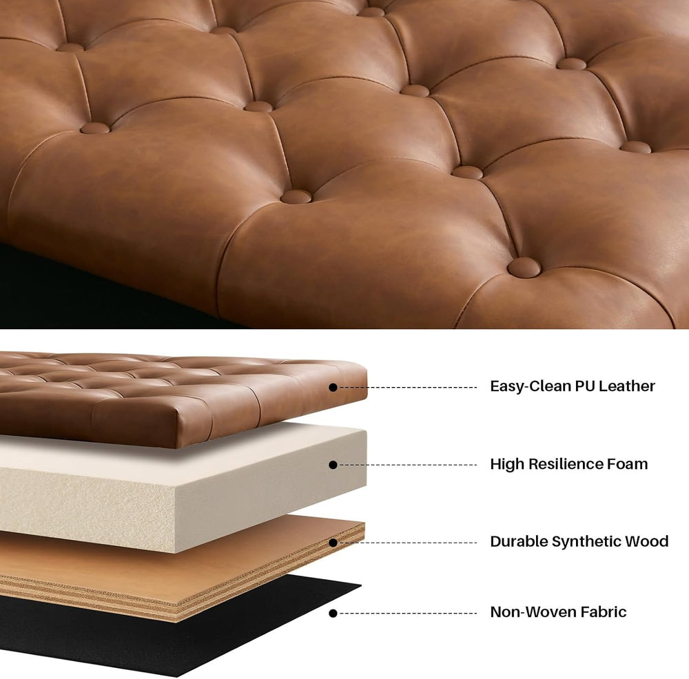 Square Ottoman Coffee Table, Large Leather Ottoman with Storage