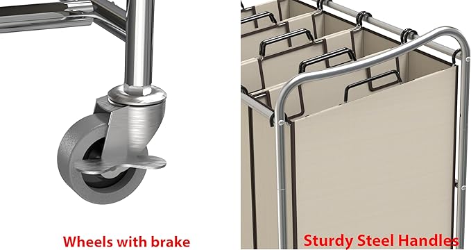Simple Houseware 4-Bag Heavy Duty Rolling Laundry Sorter Cart - Image 6