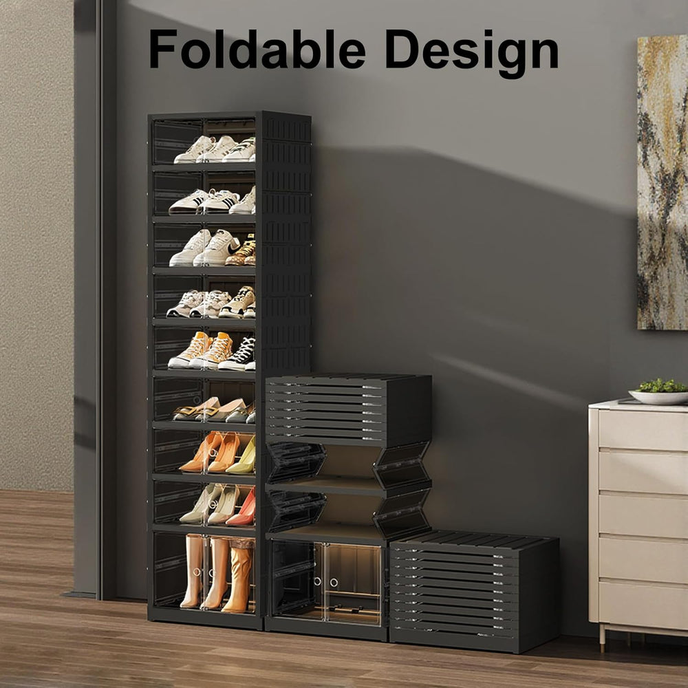 SYNCVIBE Foldable Shoe Rack Organizer, 9-Tier, 18 Pairs, 17.3" Wide, Black