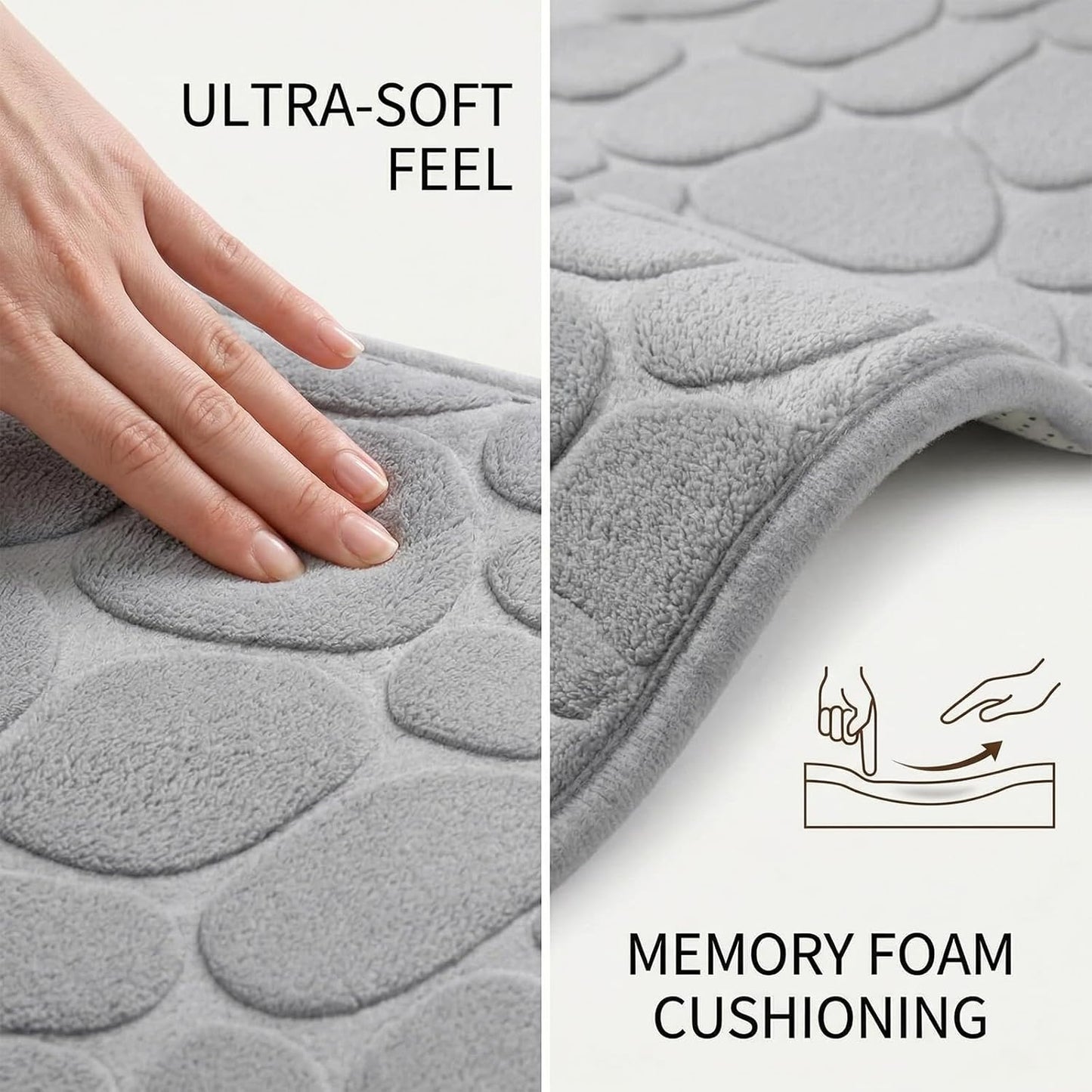 Non Slip Memory Foam Bath Rug, Soft and Comfortable Cobblestone Bathroom Rugs, Water Absorbent Shower Bath Mat for Tub and Sink(23.6 x 15.75 Inch)