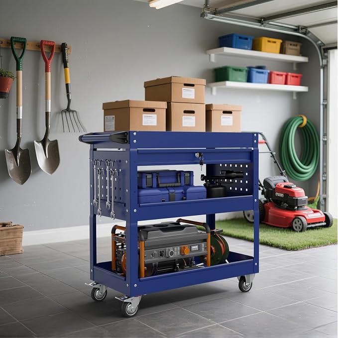 3 Tier Rolling Tool Cart with Drawers, 450 LBS Capacity Tool Cart on Wheels - Image 9