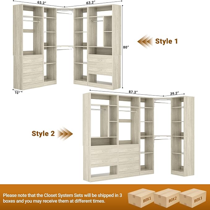 Corner Closet System with 5 Drawers, Closet Organizer System with 15+Shelvess & - Image 7
