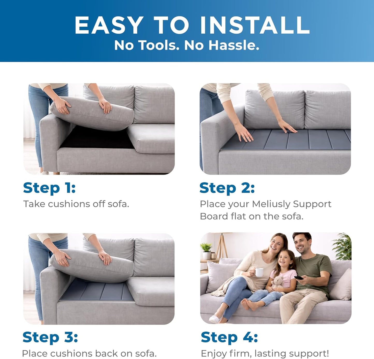 Meliusly Heavy Duty Couch Cushion Support for Sagging Cushions (24x72) Engineered Wood Sofa Cushion Support Board for Sagging Seat, Deep Couch Supporter for Under the Cushions, Loveseat Saver