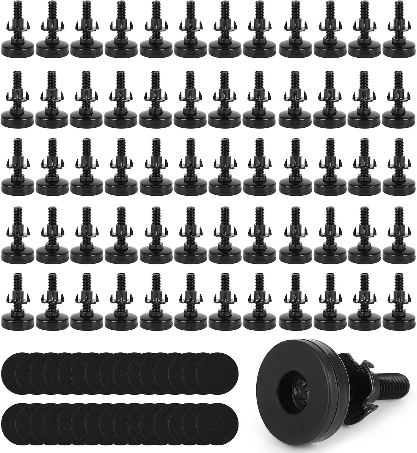 60 Pcs Adjustable Leveling Feet with T-Nut Kit, 3/8”-16 Thread Furniture Levelers, Metal Adjustable Feet, Heavy Duty Legs Height Adjuster for Table, Chair, Desk, Cabinets, Sofa(Black)