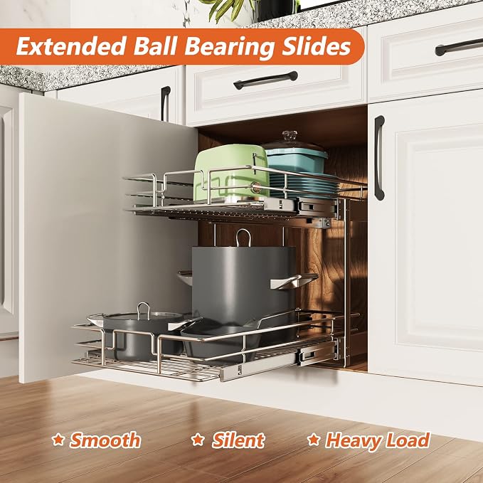 ROOMTEC Individual Pull Out Cabinet Organizer, 2 Tier Spice Rack Organizer - Image 2