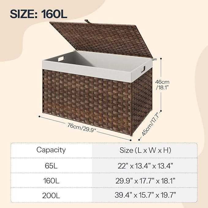 HOOBRO Storage Basket with Lid, 42.3 Gallon Wicker Basket, Handwoven Blanket