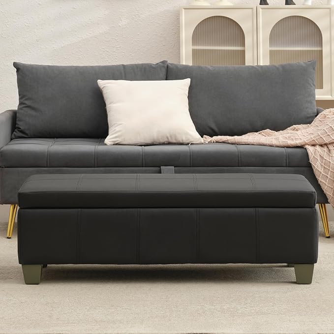 51 Inch Black Faux Leather Ottoman - Image 8