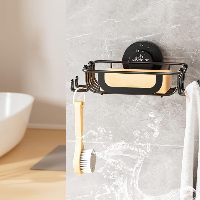 LEVERLOC Soap Holder Dish for Shower Wall, Bar Suction Cup Soap Saver Tray - Image 4
